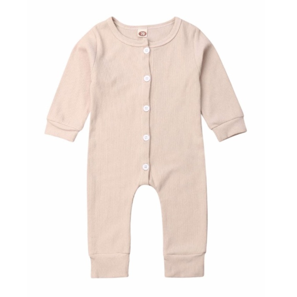 Baby Jumpsuit Button Solid Romper Ribbed Bodysuit Size 3-6 Months